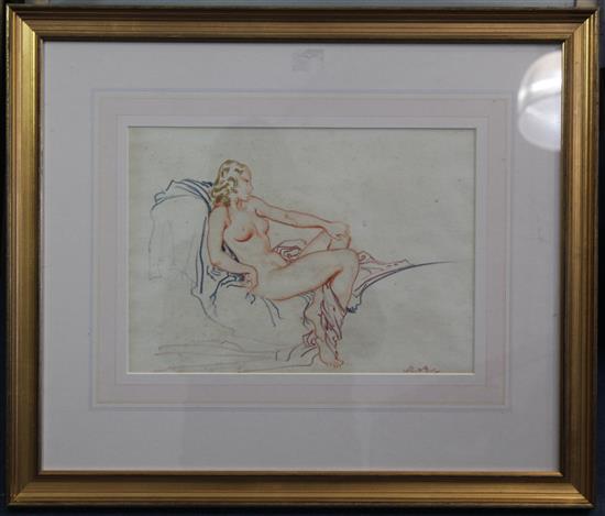 § William Russell Flint (1880-1969) Reclining nude, 9.5 x 13.75in.